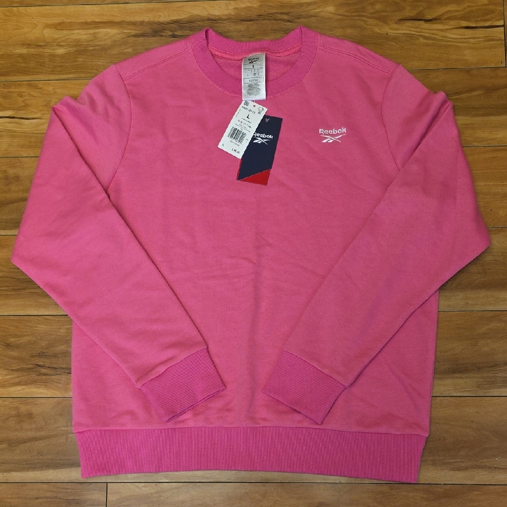 Reebok NEW Identity Logo French Terry Crewneck Sweatshirt Vibrant Pink Size L